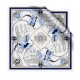 Bleu Hippocampe - Foulard carré imprimé 100% soie, 90 x 90 cm